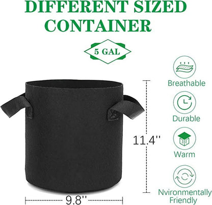 6Pack 5 Gallon Grow Bags Garden Heavy Duty Non-Woven Aeration Plant Fabric Pot Vegetables Container (Black)