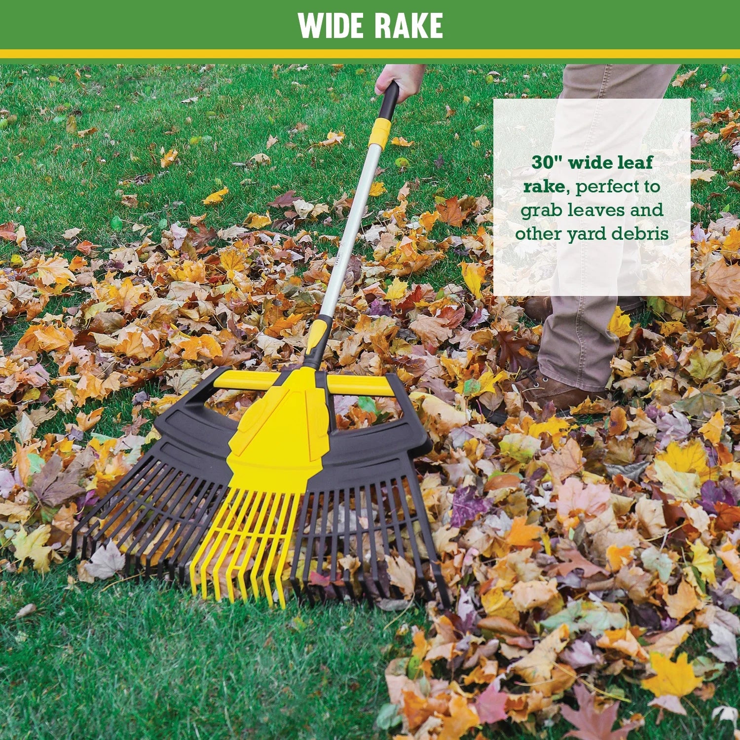 3-In-1 Leaf Rake, Functions as 30In Leaf Rake, 7In Shrub Rake or Leaf Scoops