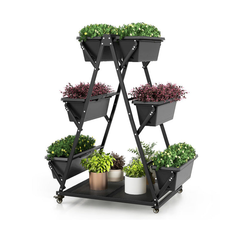 3-Tier Vertical Raised Garden Bed with 4 Wheels and 6 Container Boxes