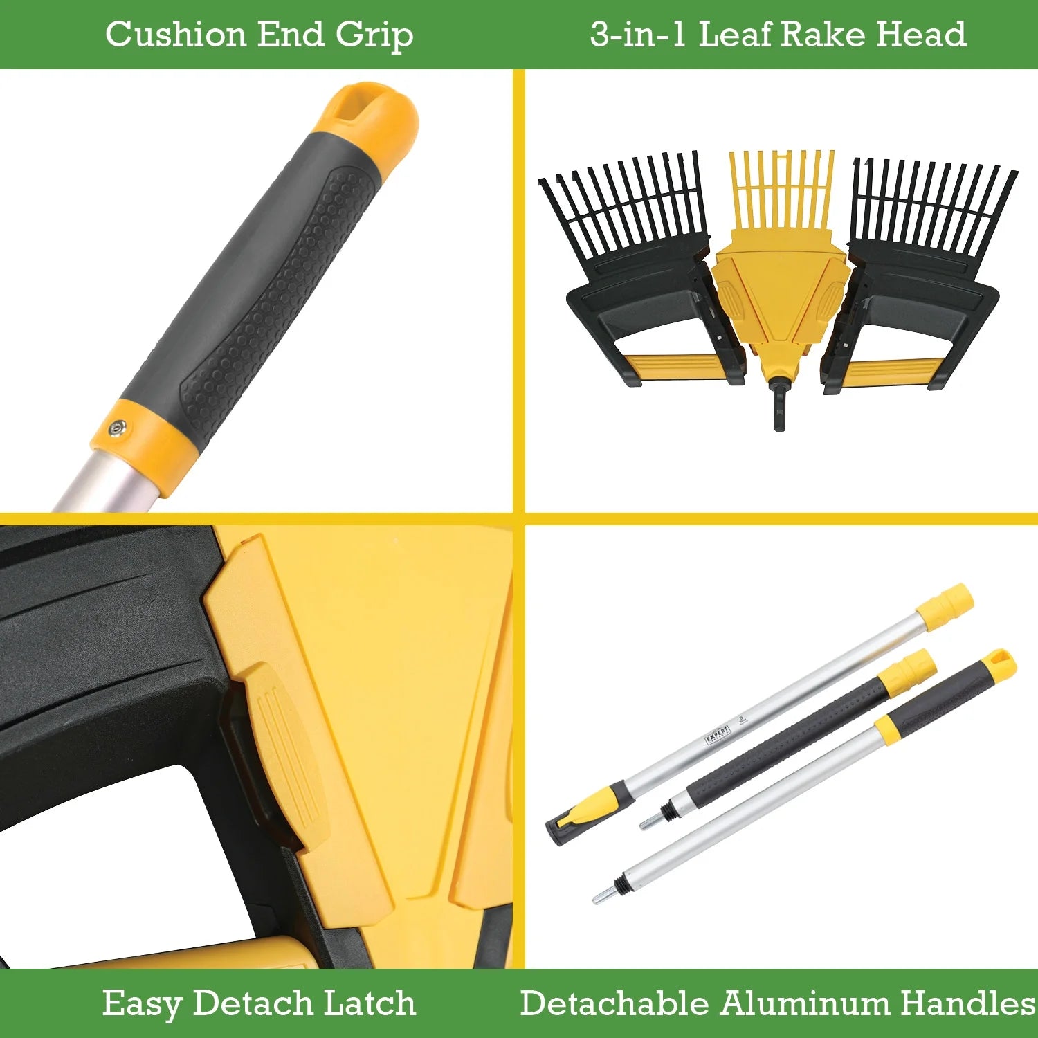 3-In-1 Leaf Rake, Functions as 30In Leaf Rake, 7In Shrub Rake or Leaf Scoops