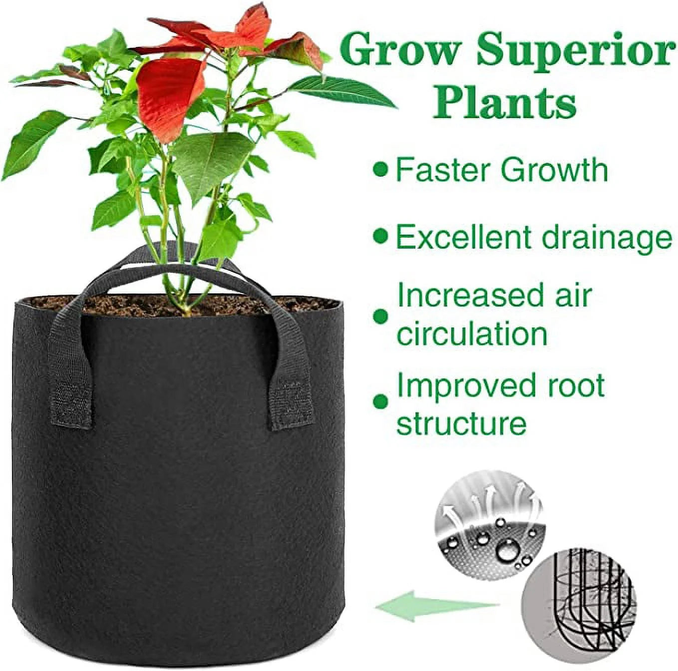 6Pack 5 Gallon Grow Bags Garden Heavy Duty Non-Woven Aeration Plant Fabric Pot Vegetables Container (Black)