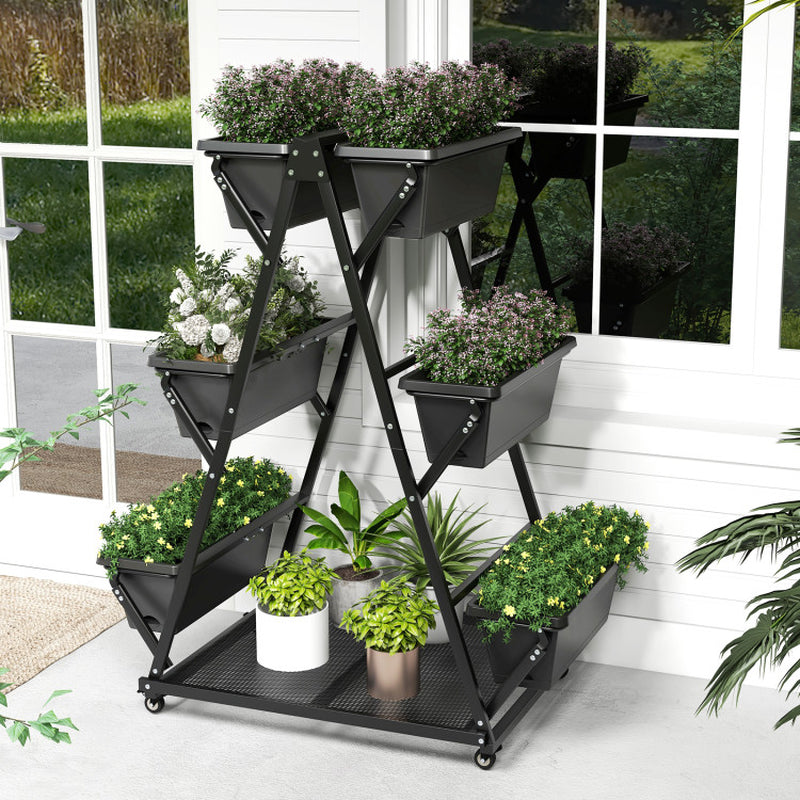 3-Tier Vertical Raised Garden Bed with 4 Wheels and 6 Container Boxes