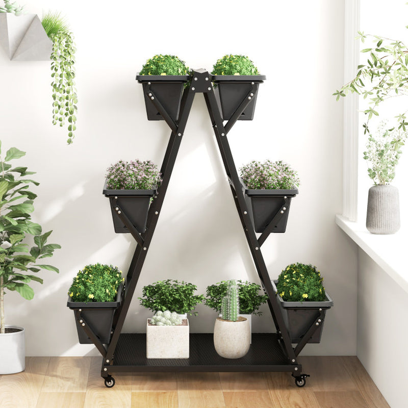 3-Tier Vertical Raised Garden Bed with 4 Wheels and 6 Container Boxes